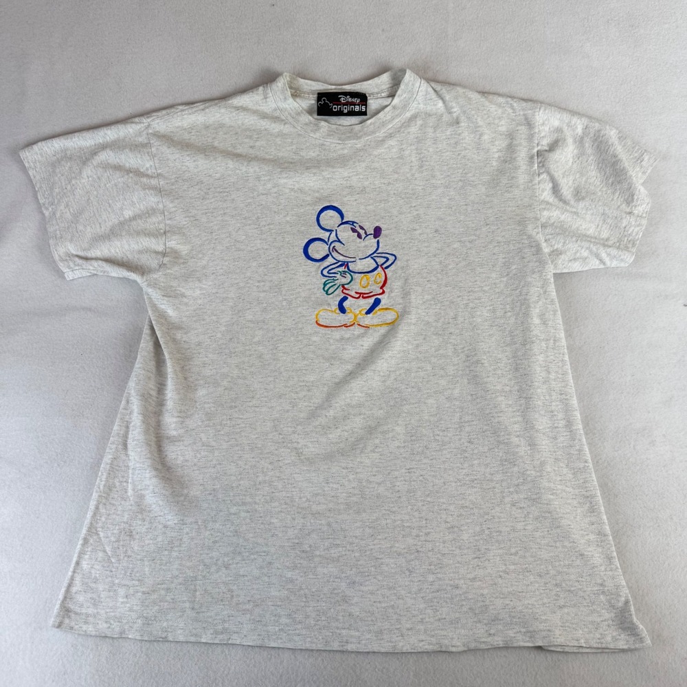 Vintage Disney Originals Mickey Mouse Embroidered Heather Gray T-Shirt Large
